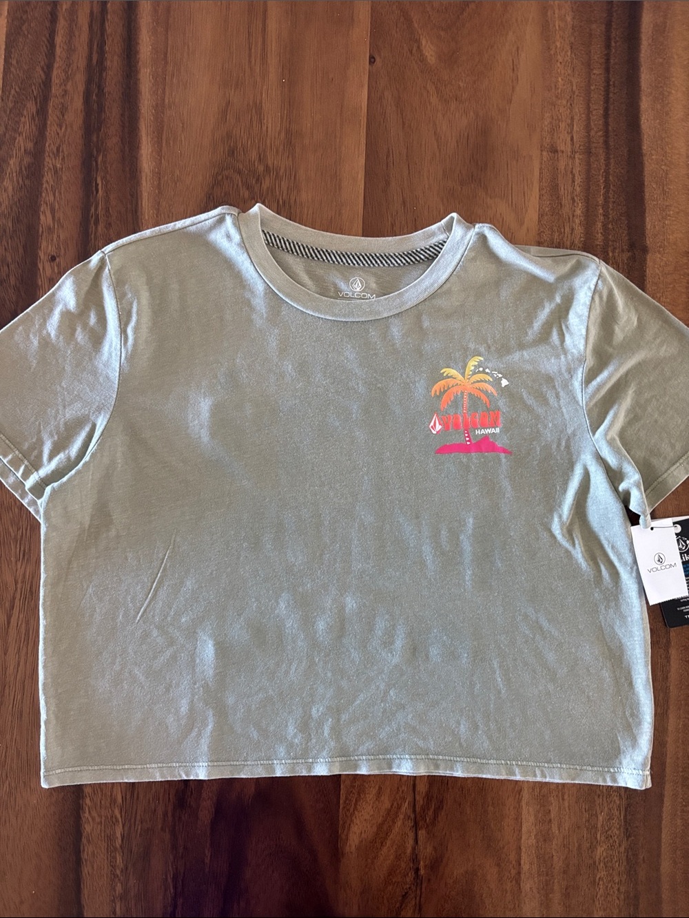 Volcom Sage Green Palm Graphic Crop Tee